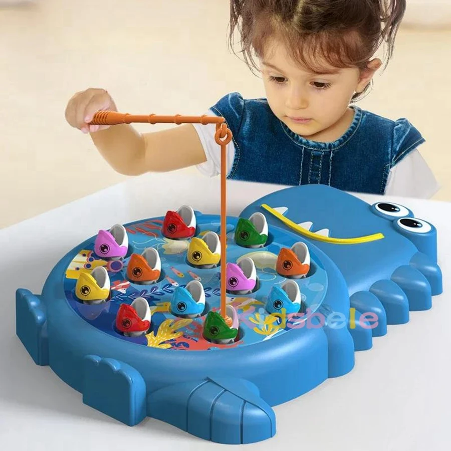 Gioco di pesca multigiocatore per bambini – Stagno elettrico rotante con pesci e canne magnetiche per giochi in famiglia e feste