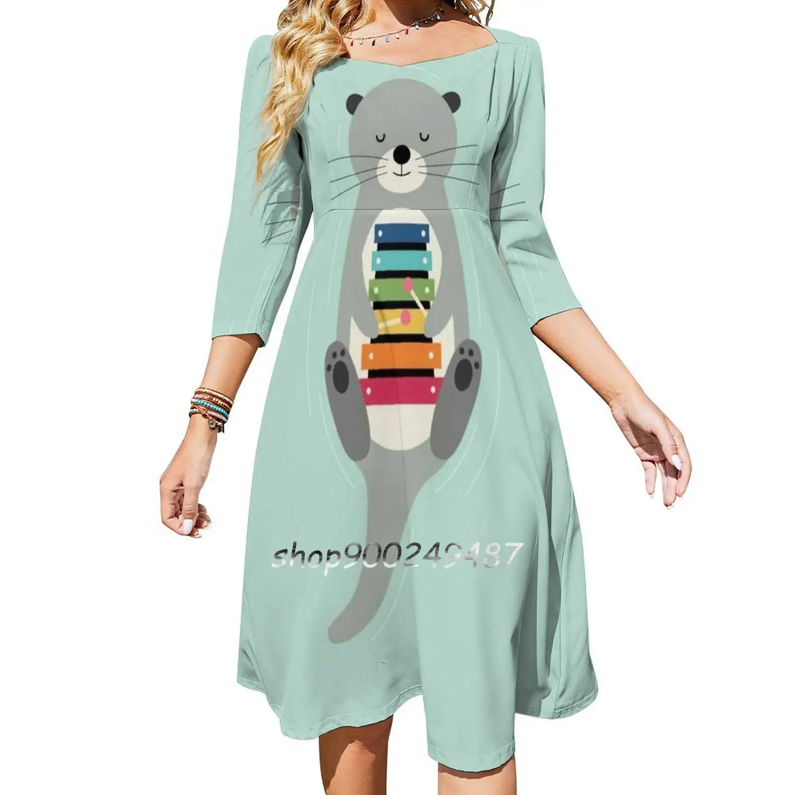 Be Pride Sweetheart Knot Flared Dress Fashion Design Large Size Loose Dress Otter Xylophone Rainbow Music Pride Happy Peace