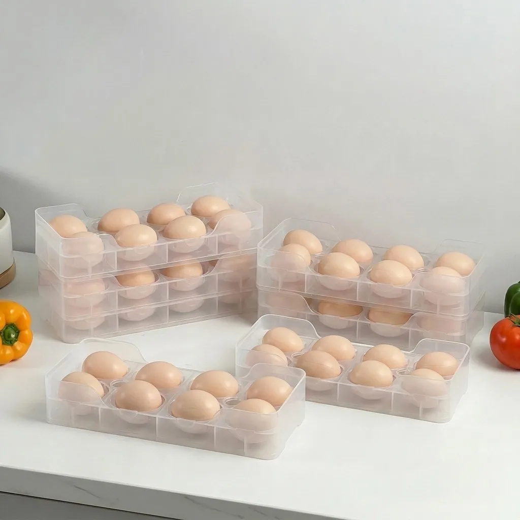 Stackable Egg Storage Box Clear Plastic Refrigerator Organizer Food Storage Containers Kitchen Organizers Countertop Egg Holder