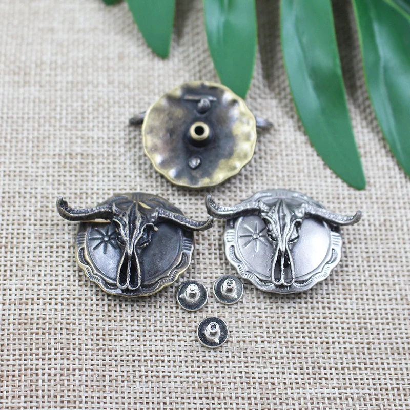 5Pcs Vintage Buffalo Skull Screw Back Coin Conchos Bison Bull Gaur Rodeo Indian Cowboy Leathercraft DIY Accessories