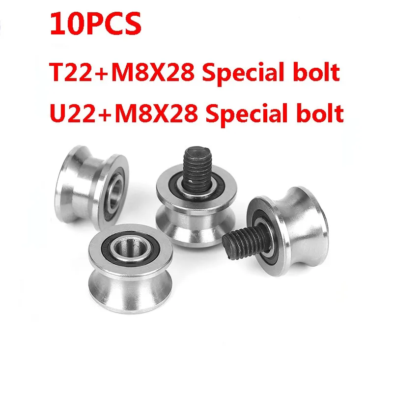 10pcs Boutique Level CNC TU22 8mm V/U Groove Pulley Bearings T22 8*22.5*14.5*13.5 Mm V Groove Roller Wheel Ball Bearing T-U-22