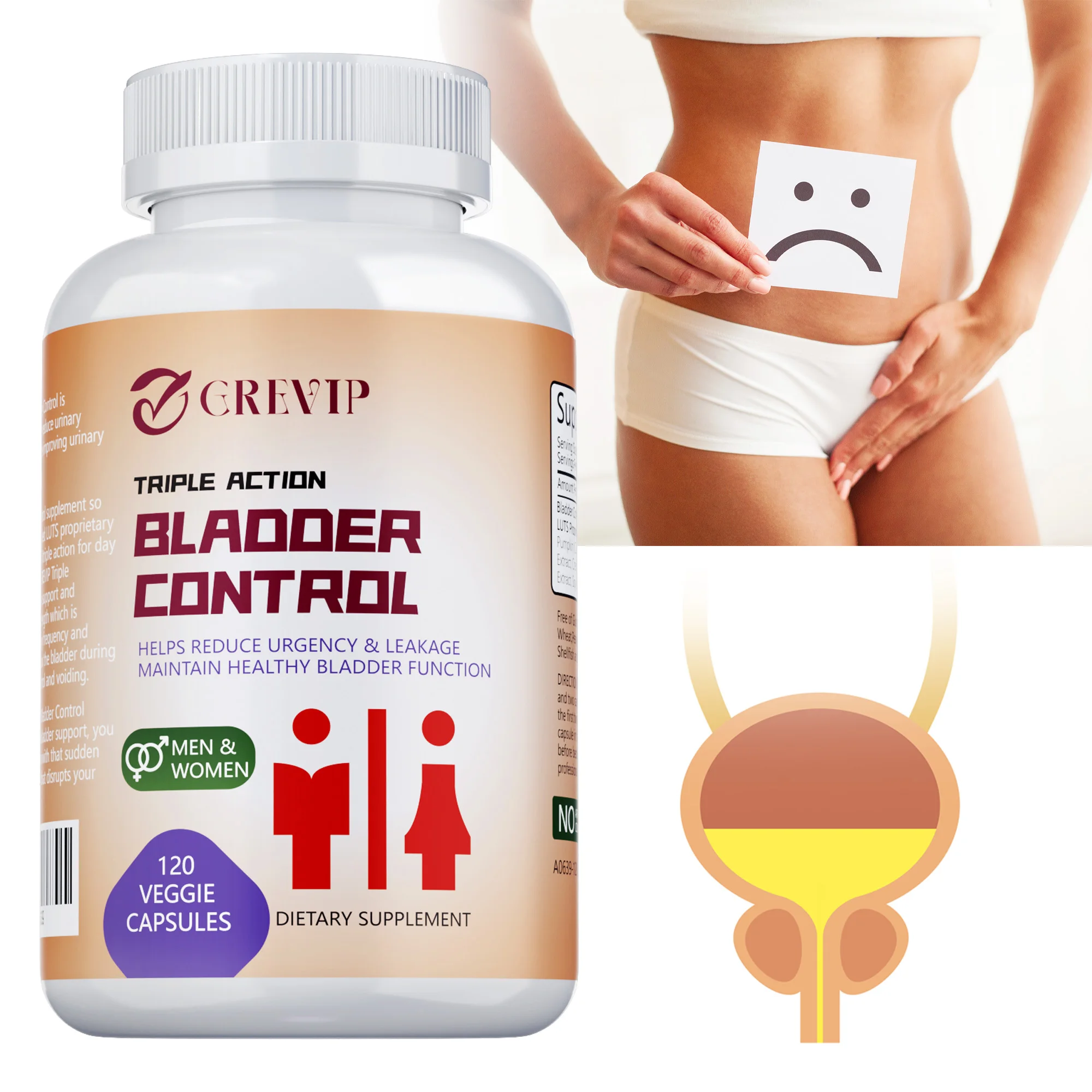 

Bladder Control - Urinary Tract Health, Supports Healthy Urination - with Cranberry, Pumpkin Seed Extract - 120 Capsules