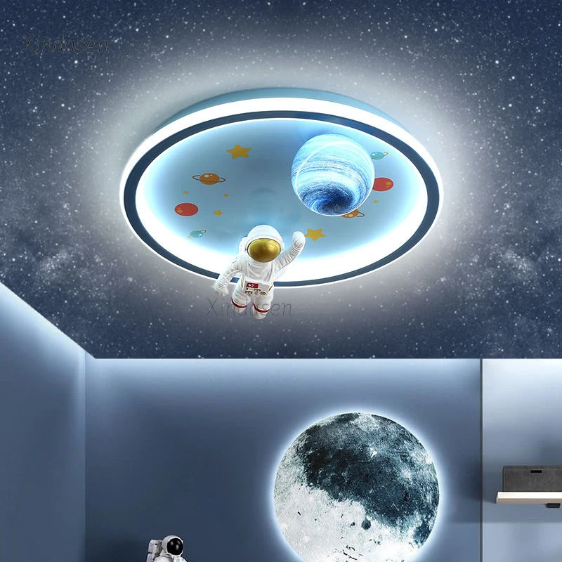 

Modern Astronaut Led Ceiling Lamps for Children Bedroom Study Cartoon Space Planet Chandelier Kids Boys Baby Room Ceiling Light