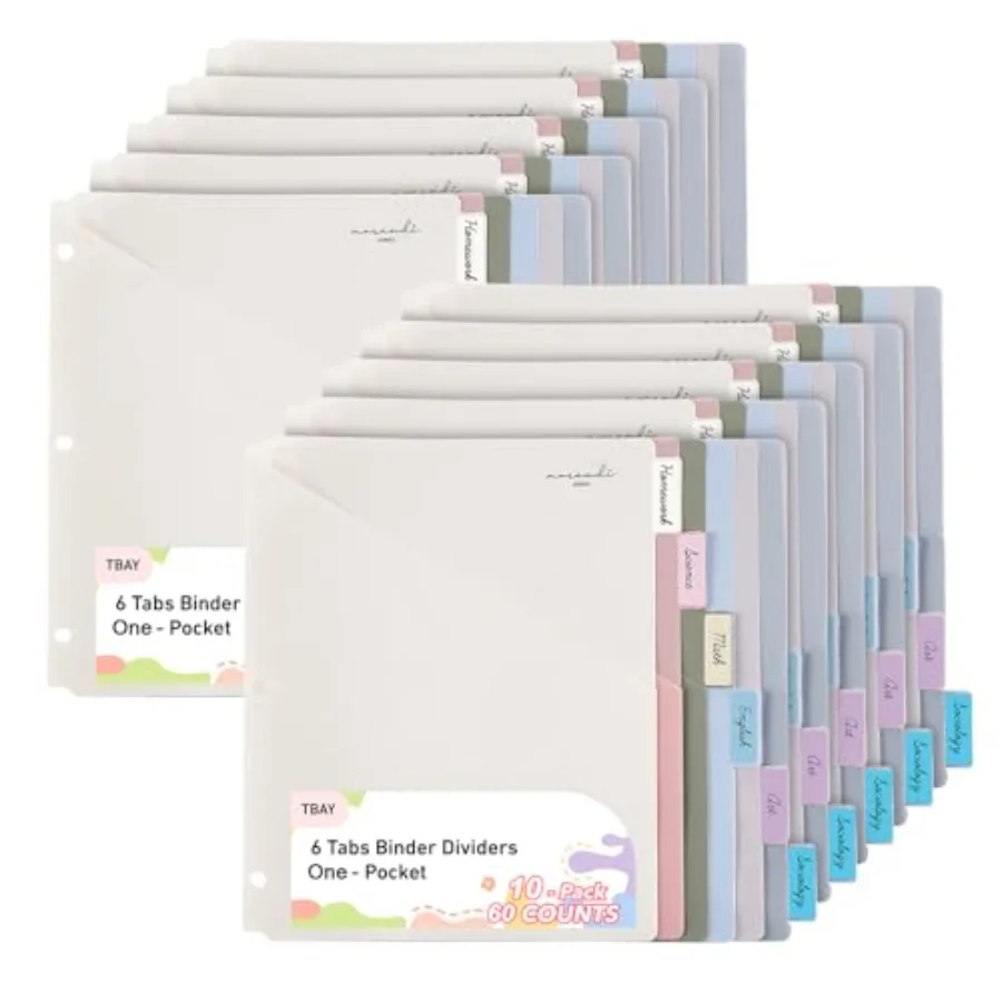 

6-Tab Binders Dividers for 3 Ring Binder 60 Counts Binder Dividers Index with One Pockets Letter Size 8.5 x '' Morandi Colors 0