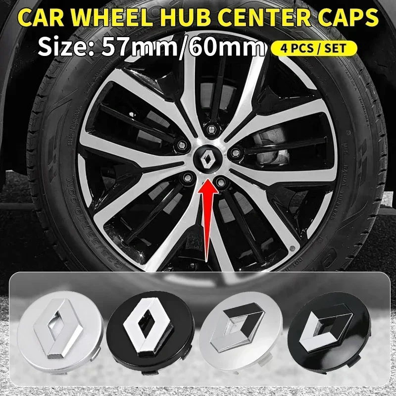 

4PCS 57mm 60mm Car Wheel Center Hub Cap Stickers Styling For Renault RS Koleos Captur Kadjar Megane Clio Talisman Scenic Arkana