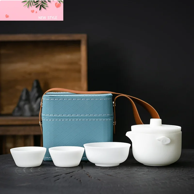 

Фарфоровый чайный сервиз ручной работы с льдом и овечьим жиром, роскошный набор чашек, 1 горшок, 3 чашки, чайник, дорожный чайный сервиз, портативная сумочка