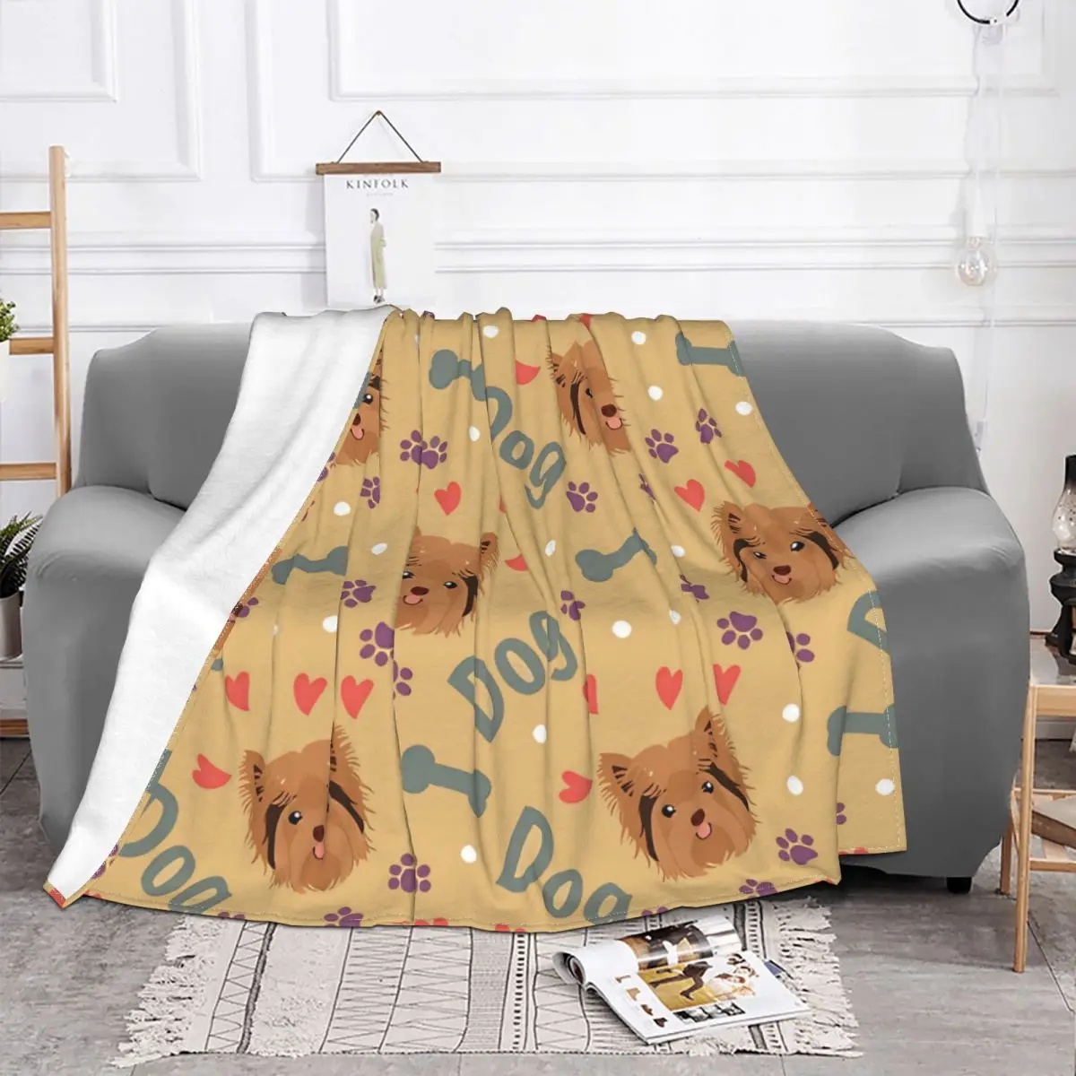 Love Terrier Yorkshire Cartoon Blanket Fleece Autumn/Winter Breathable Thin Throw Blankets For Bedding Rug Piece