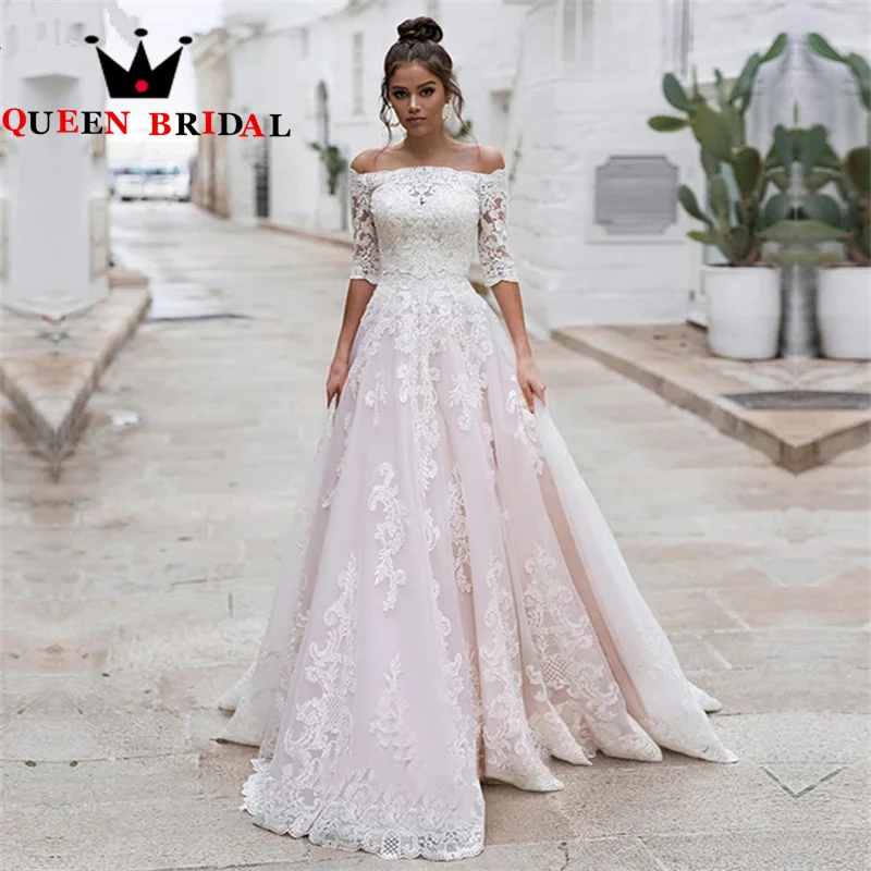 Elegant A Line Half Sleeves Wedding Dress Lace Appliques Tulle Floor Length 2023 New Bridal Gown Vestido De Noiva Custom M15Q