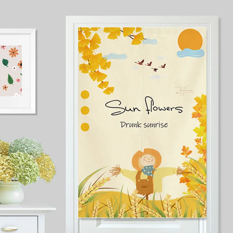 Sunflower Door Curtain Yellow Flower Doorway Curtain Kitchen Bedroom Partition Curtain Living Room Entrance Hanging Half-Curtain