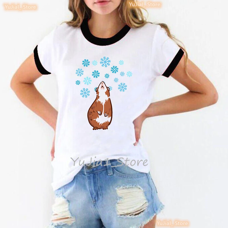 Guinea Pig Mom Graphic Print T Shirt Girls Flowers Harajuku Kawaii Clothes Funny Capybara Tshirt Women Summer Fashion T-Shirt