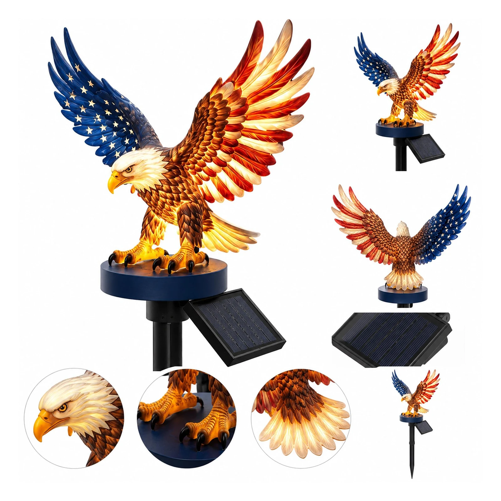 Solar Powered Personalized Eagle Garden Light 9.84in America 250th Anniversary Garden Lights Patriotic Memorial Day Light Decor