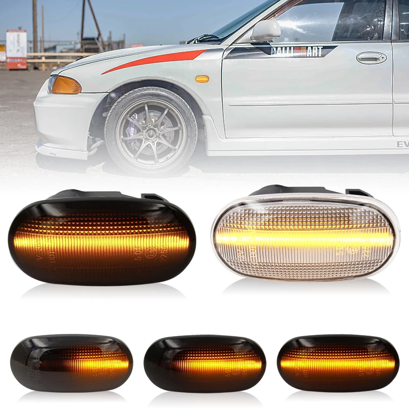 For Mitsubishi Pajero Lancer Mirage Legnum Galant Clear & Smoked Lens LED Side Marker Lamp Amber Side Fender Turn Signal Lights