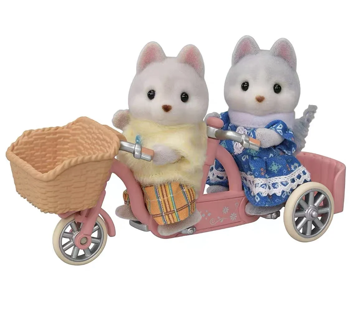 Sylvanian Families original accessories  Siberian husky dog double bicycle cover play house toy girl children's birthday gifts