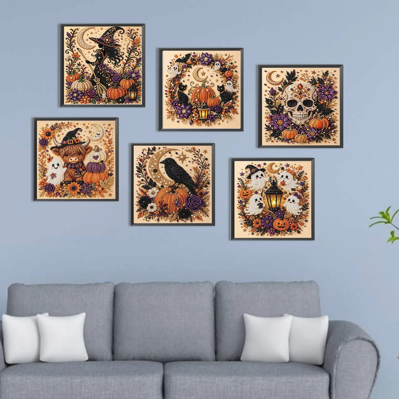 Resin Art Frame - Halloween Perlenmalerei-Set mit Rahmen 30x30cm Selbstklebende