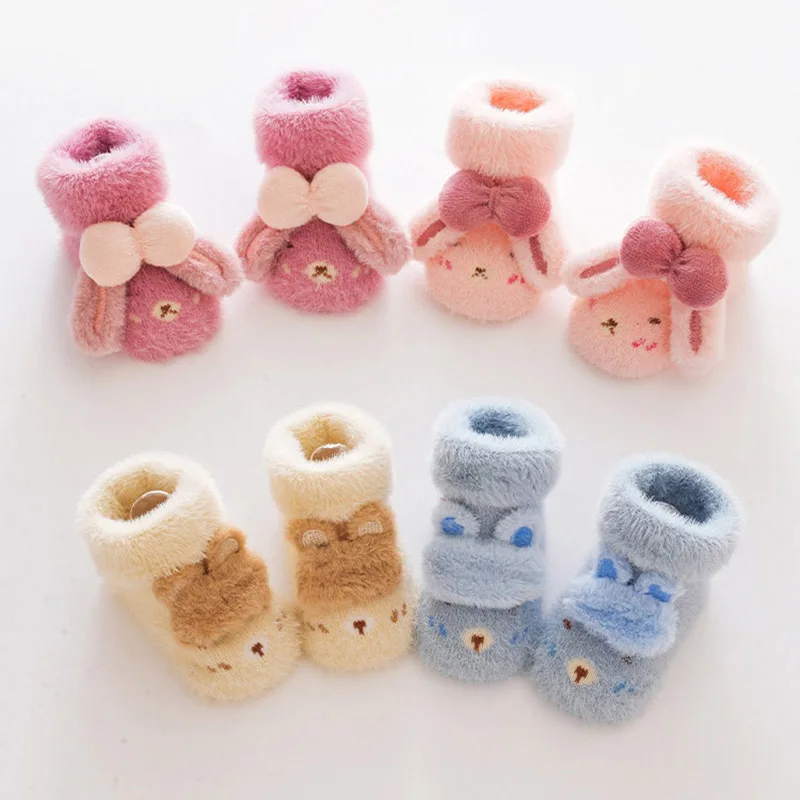 Cartoon Animal Baby Plush Socks Cute Dolls Newborn Floor Sock Thicken Velvet Infant Long Stockings 0-1year Kids Thermal Footwear