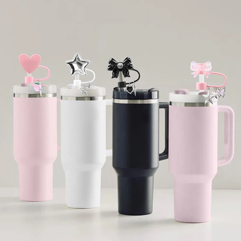 4Pcs Star Straw Covers For Stanley Cup Bow Silicone Straw Toppers Cute Heart Straw Cover Dust Proof Plugs Protector Straw Tips