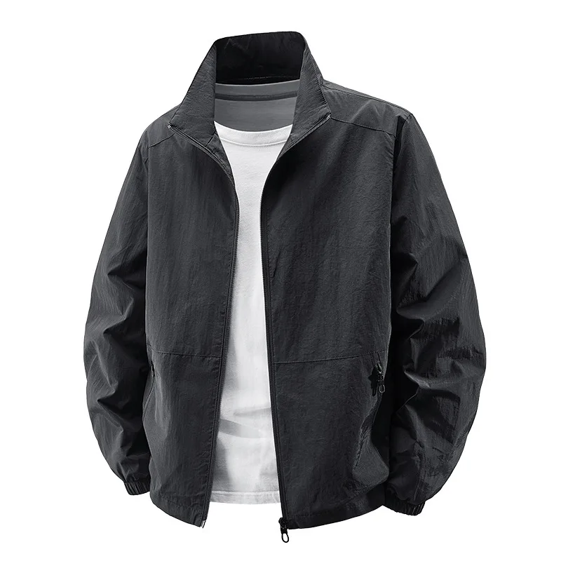 Spring Autumn New Fashion Men Stand Collar Long Sleeve Zipper Solid Color Simple Basic Casual Daily Outdoor Jackets Male Coats