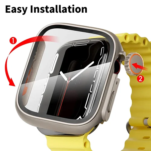 Imagen 2 del producto Change to Ultra funda para Apple Watch Series 11 10 9 8 7 SE vidrio templado + cubierta Protector de pantalla parachoques iWatch 44 45 41 40 46mm