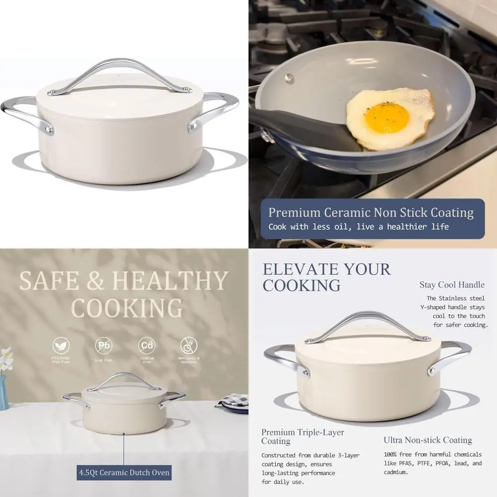 

4.5-Quart Nonstick Ceramic Dutch Oven with Lid for Braising and Baking