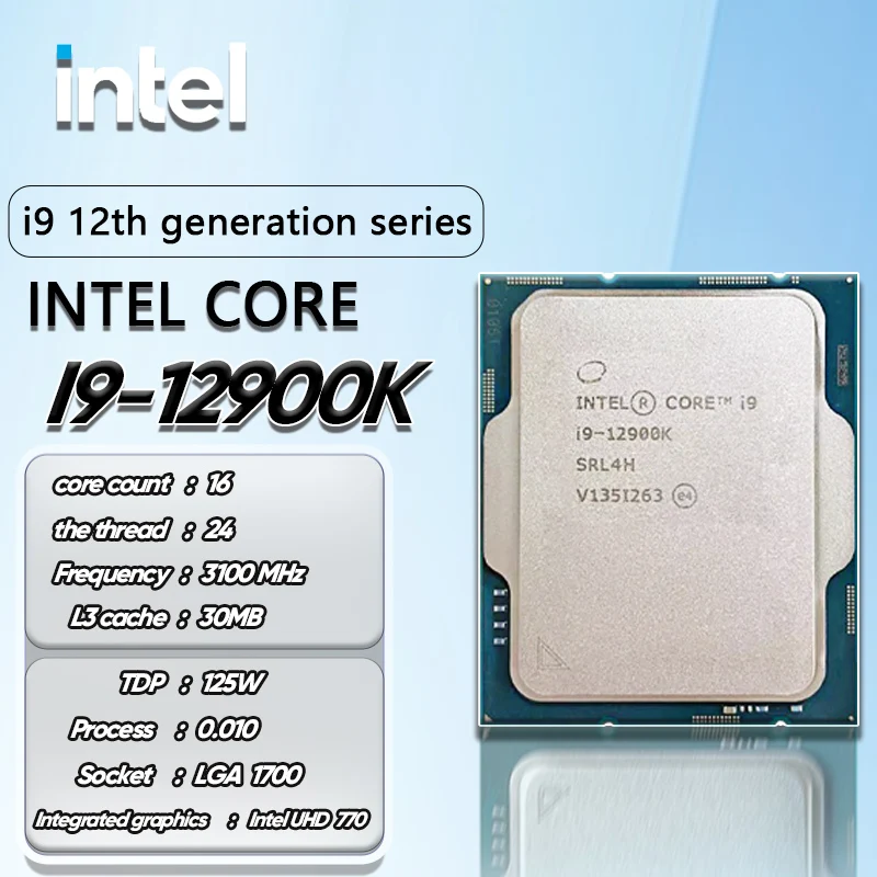 Intel Core i9 12900K NEW 3.1 GHz Sixteen-Core Twenty-Four-Thread CPU  10NM L3=20M 125W LGA 1700 New but without cooler