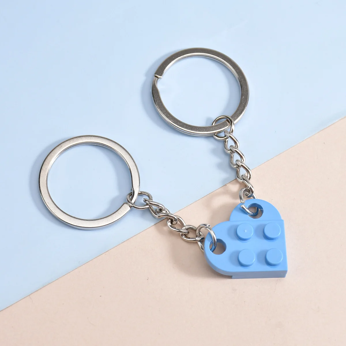 2Pcs Cute Love Heart Brick Keychain for Couple Friendship Heart Building Block Keyring Pendant Women Men Valentines Jewelry Gift - view 5
