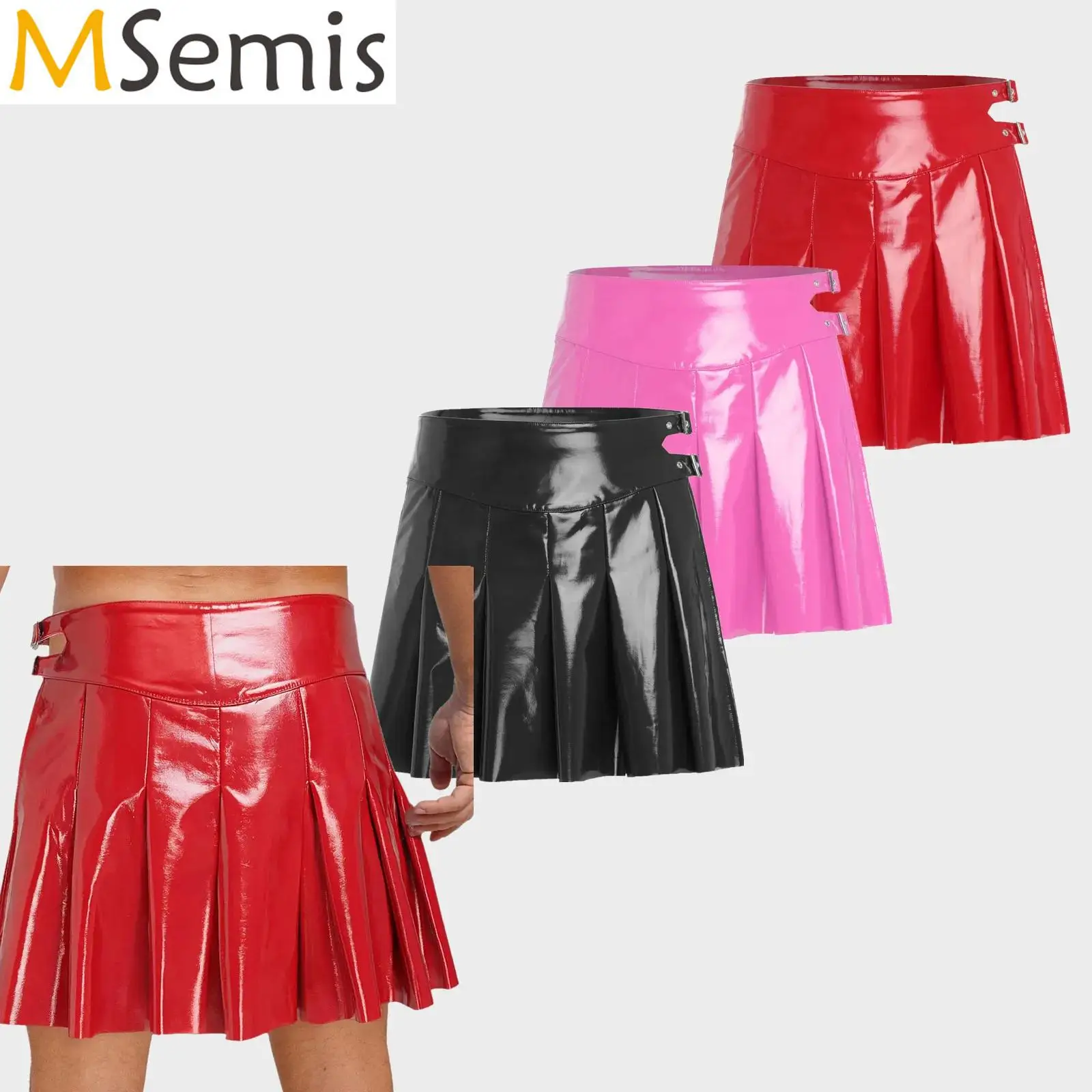 

Mens Knight Warrior Armor Cosplay Costume Halloween Roman Gladiator PU Leather Latex Skirt Double Waist Side Slit Pleated Skirt