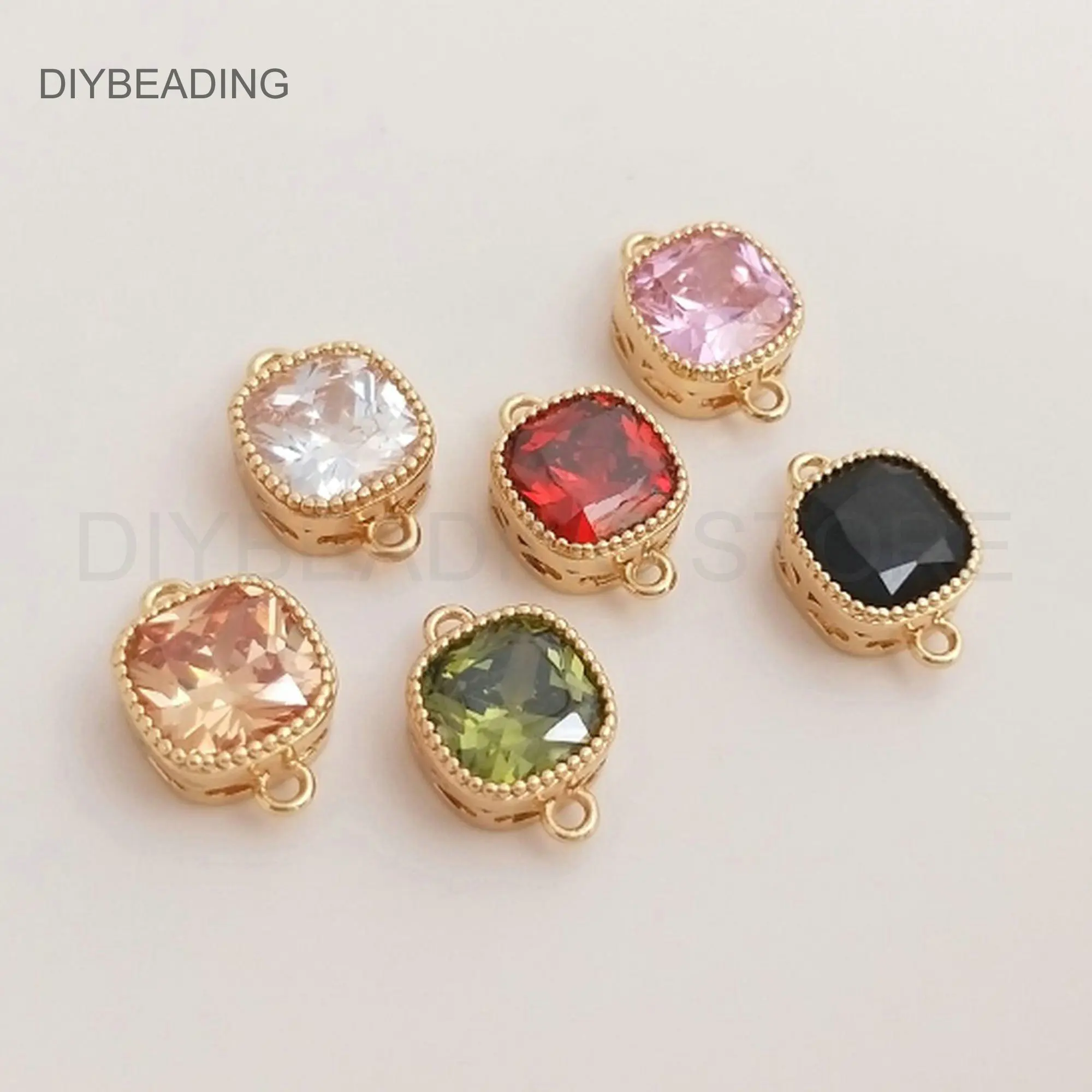 Rhinestone Connectors for Earring Making Supply 14K Gold Square Charms with 2 Loops White/ Red/ Pink/ Black/ Champagne Finding