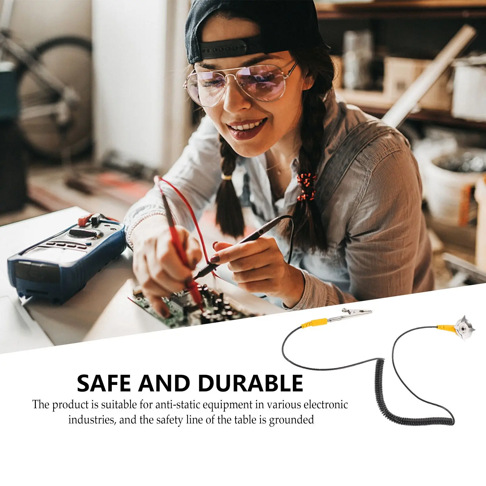 5pcs Anti Static Workbench Mat ESD Pad Ground Wire Coiled Core Sucker PVC Material Electronic Safety Table Grounding Receptacle