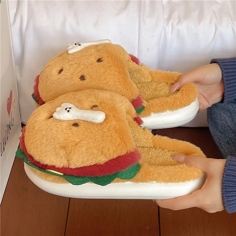 شباشب هامبورغ النسائية 2025 شتاء موضة جديدة لطيف جولة تو نعل سميك التباين اللون باوتو الجلد المدبوغ النعال المنزل #3