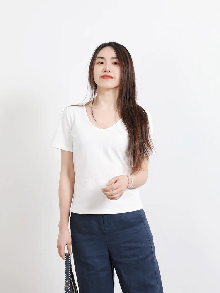 

Slimming ort Sve T-irt Women's Faionable Versatile Basic Sle Commute Korean Version Pure Color V-ne Summer Top