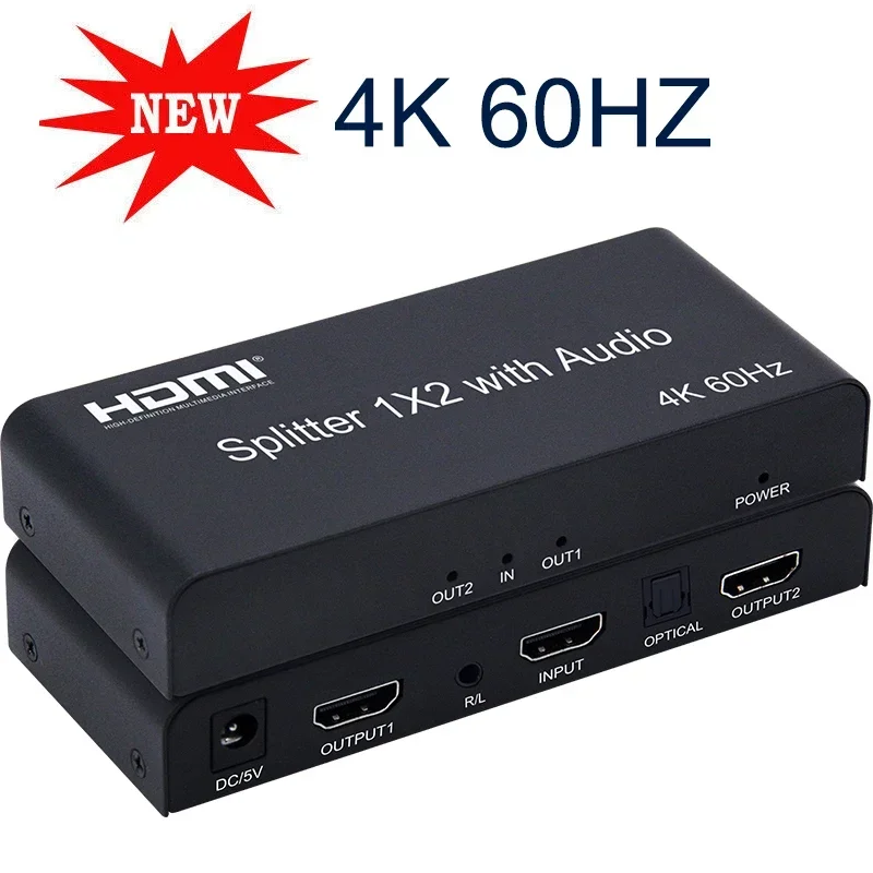 

4K 60 Гц HDMI 2,0 1x2 сплиттер с оптическим Spdif 3,5 мм аудио экстрактор видео конвертер для камеры ТВ приставки ноутбука ПК к ТВ монитору