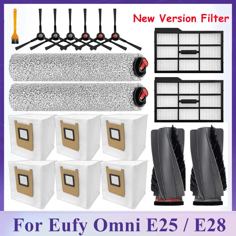 

Accessories For Eufy Omni E25 / E28 Vacuum Cleaner Main Roller Side Brush Roller Mop Cloth Dust Bag New Filter Cleaning Brush