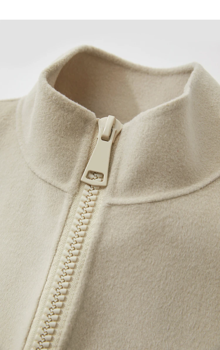 AMII Down Coats 100% Wool Stand Collar Loose Spliced Jackets for Woman 2024 Winter Warm New Casual Versatile Jacket 12454007