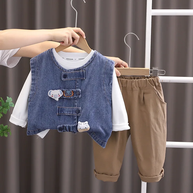 

MILANCEL New Spring Kids Clothes Set Children Cute Thin Style Vest+T-shirt + Pants Girls Cartoon Letter Outwear 3PCS