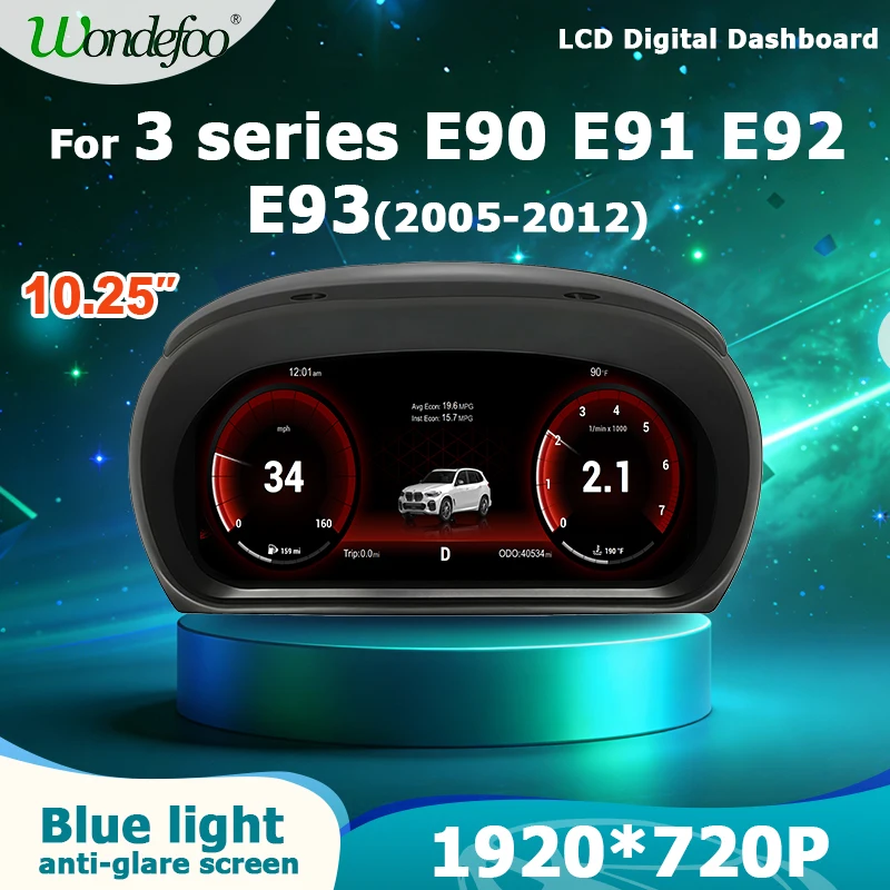 Display LCD 1920*720 per cruscotto auto con Carplay wireless per BMW Serie 3 E90 E91 E92 2005-2012, quadro strumenti e tachimetro.
