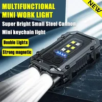 Super Bright Keychain Light With Magnetic Outdoor USB Rechargeable Mini Flashlight Cap Clip Light Warning Portable Work Light