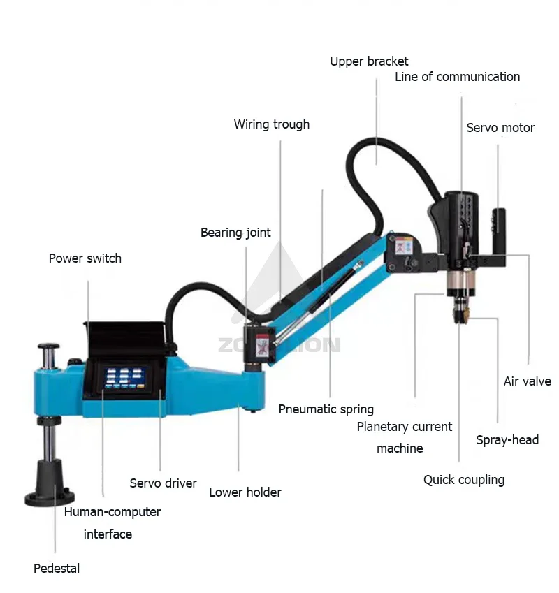 CNC Controlled M12M24M36 Electric Blue Tapping Machine For Pipe Metal Thread Drilling  