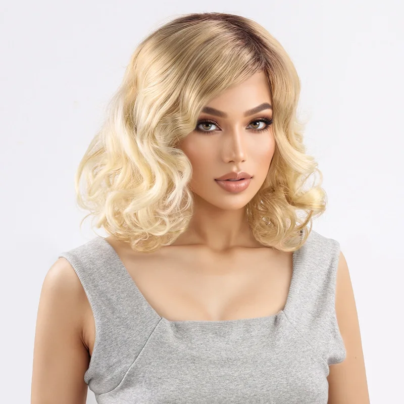 Women's Gold Gradient Short Curly Synthetic Wig