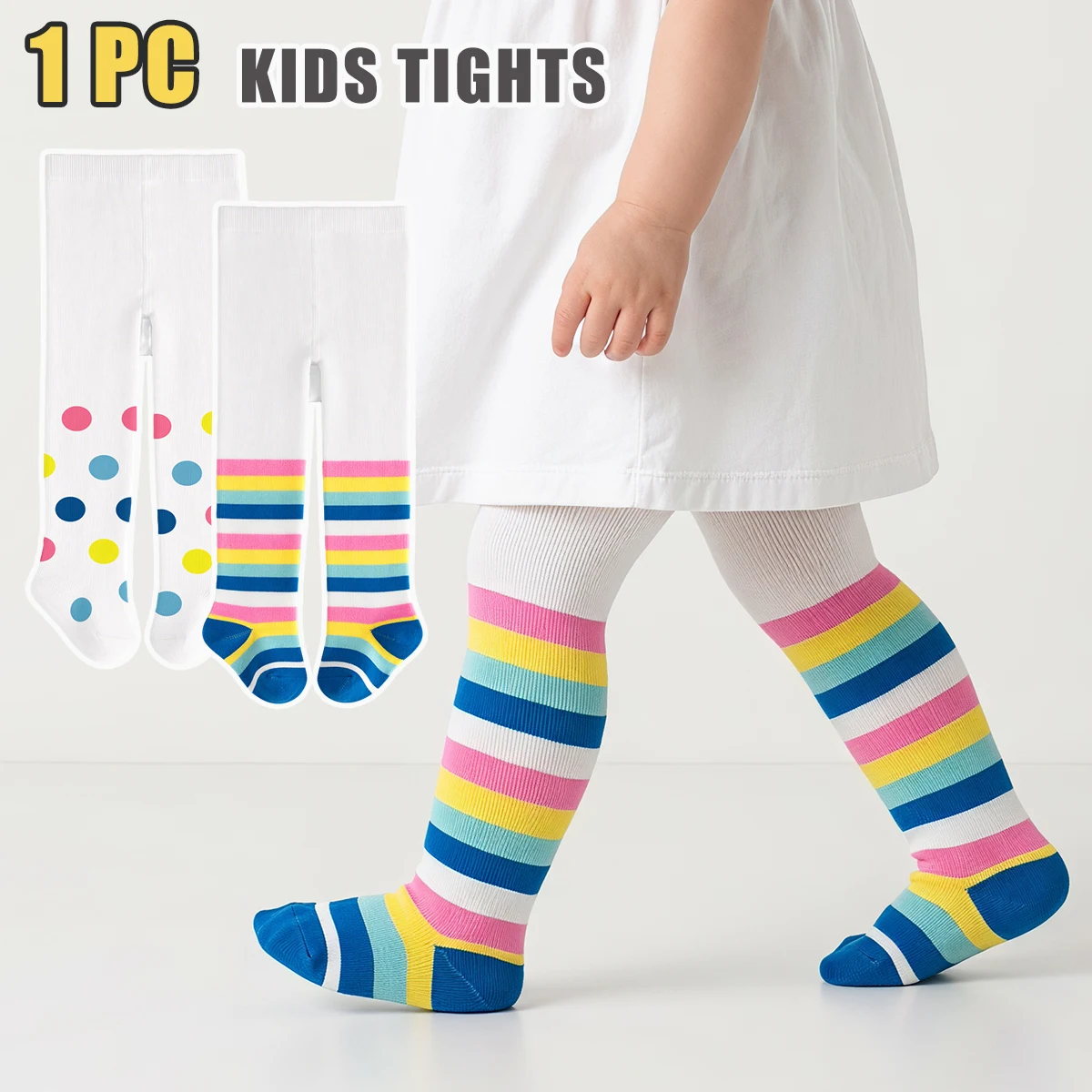 1 PC Kids' Tights Girls Tights with colorful Stripe and Polka Dot Patterns, Suitable for Children's Daily Outfits and Wearable a