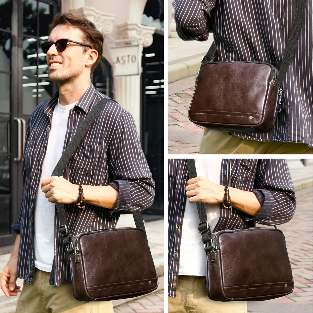 CONTACT\'S Men Small Crossbody Bag Genuine Leather Shoulder Satchels Bag Luxury Handbag Designer Male Messenger Travel Bags