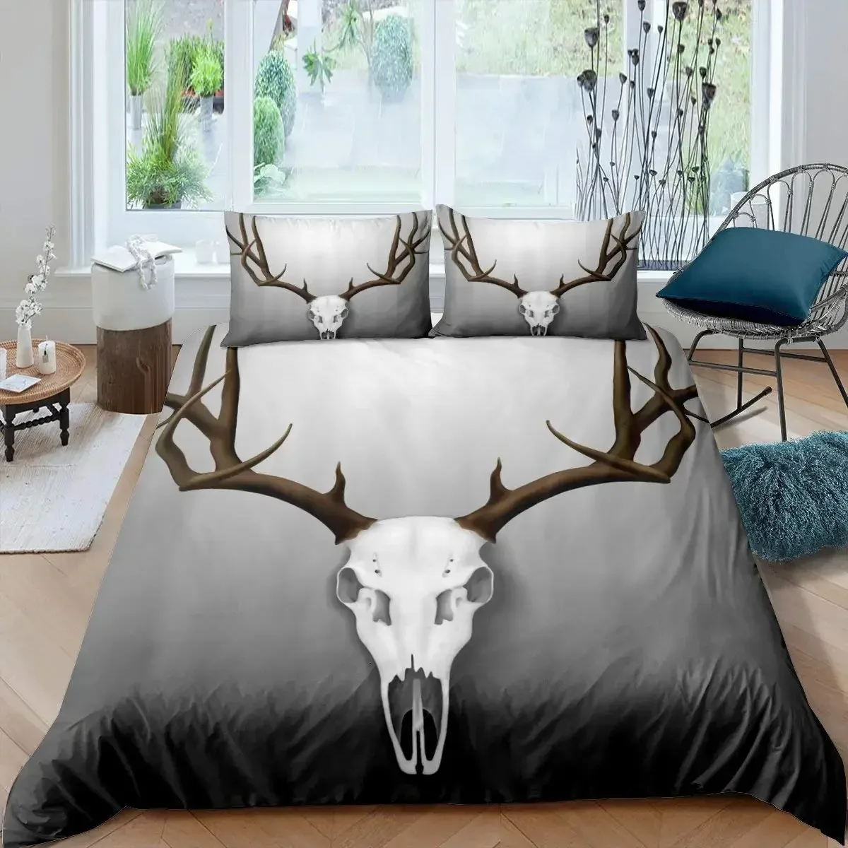 Funda nórdica Antler King Queen, juego de cama de ciervo de cola blanca, funda de edredón de cervatillo salvaje, funda de edredón marrón de Animal Rural de campo