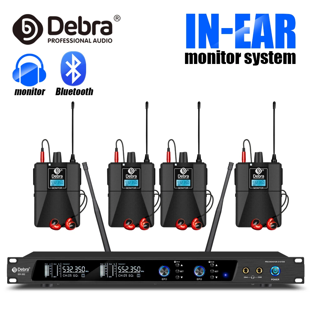 Debra ER-202 profession elle uhf drahtlose In-Ear-Monitor-System, Bluetooth 5.0, mit mehreren Sendern, für Bühnen aufführungen