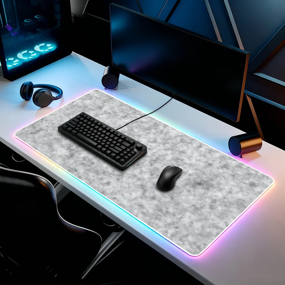 

Wool Felt Texture Black White and Gray Mouse Pad RGB Led Gaming Bedroom Office Desk Non-Slip Mat Waterproof Large