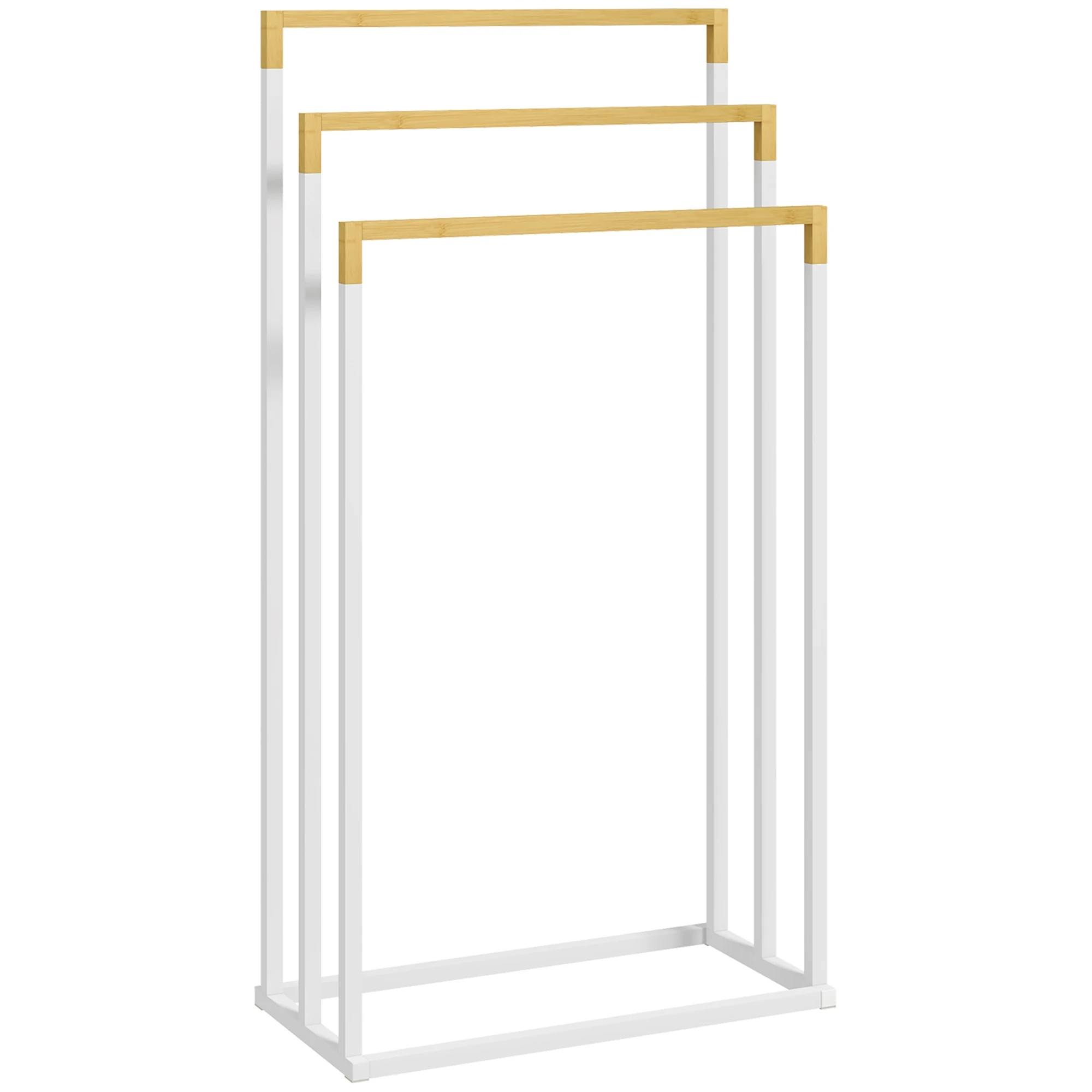 Kleankin bamboe en stalen handdoekhouder met 3 stangen handdoekhouder 45x22,5x86 cm-wit en naturel