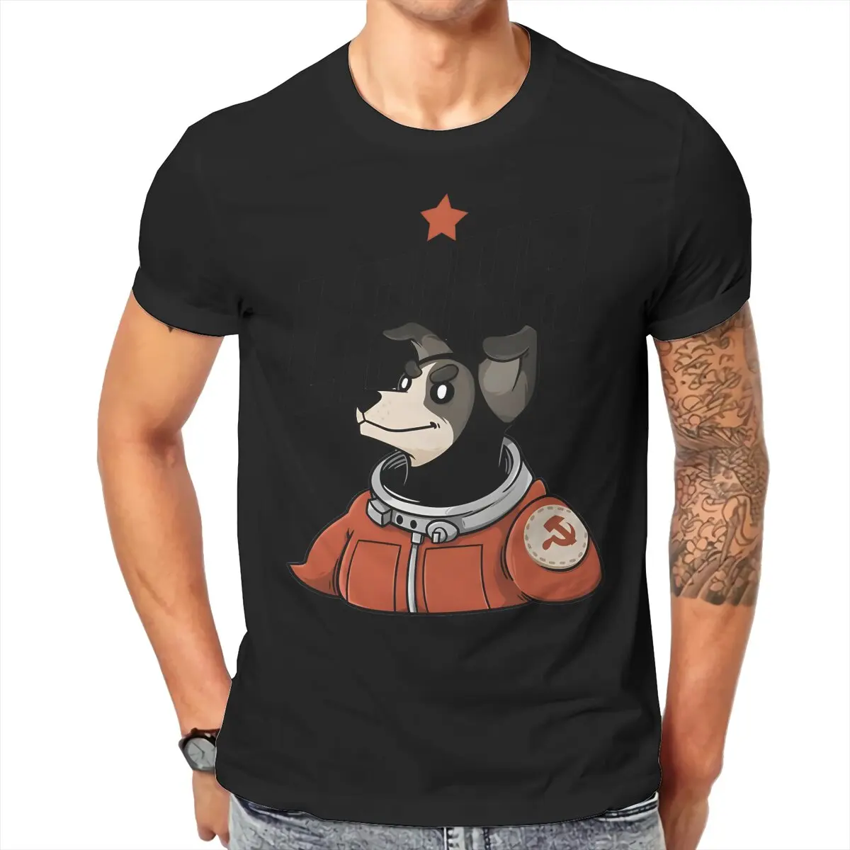 Space Dog Round Collar TShirt Laika first Space Dog Pure Cotton Classic T Shirt Man's Tops New Design Hot Sale