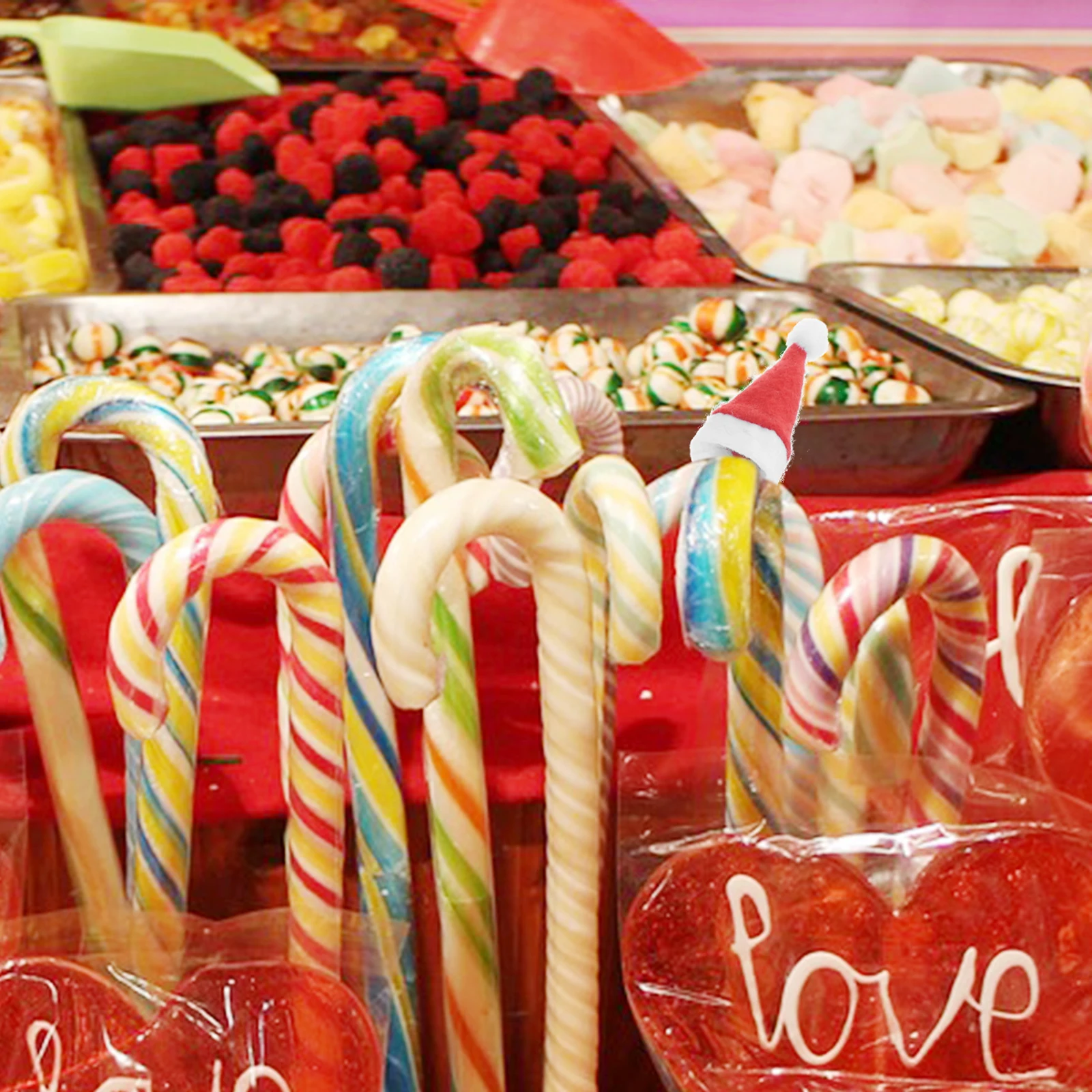 

12 Pcs Lollipop Christmas Hat Mini Lollipops Candy for Decorations LED Hats Santa