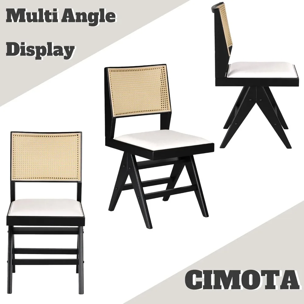 Set di 4 sedie da pranzo moderne in rattan della metà del secolo, sedie da cucina imbottite con schienale in canna intrecciata per sala da pranzo