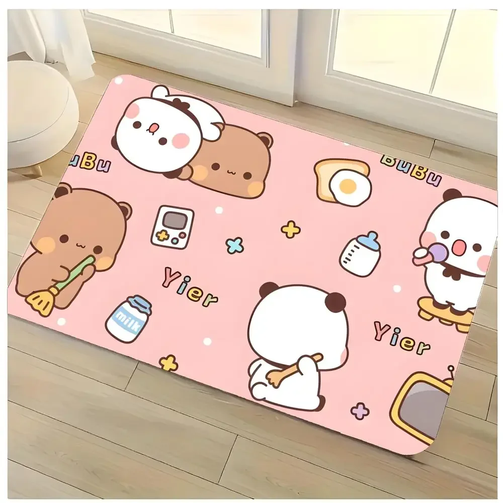 cute korean bear couple cartoon B-Bubu and Dudu Floor Mat Washable Absorbent Flannel Door Mat Non-Slip Indoor Floor Rug