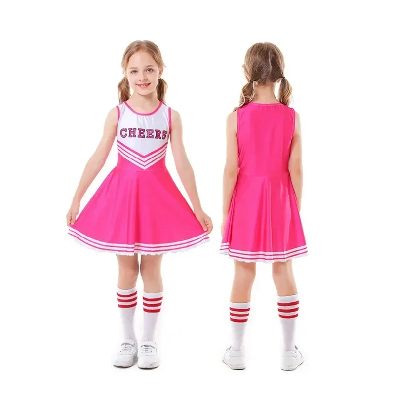 Vestido de disfraz de porristas para niños, vestido de fútbol sin mangas para bebé, vestido de actuación en escenario para colegiala