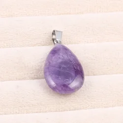 2Pcs Natural Stone Water Drop Shape Amethysts/Golden Swan Stone Pendant For DIY Women Men Necklace Accessory Party Gifts 16x24mm